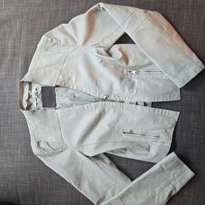 La Fee Maraboutee Grey Cropped Leather Jacket
